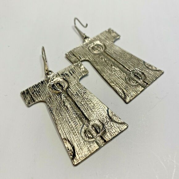 Retro look pierced earrings silver Tiki Kimono style robes drop & dangle Boho - Picture 3 of 4
